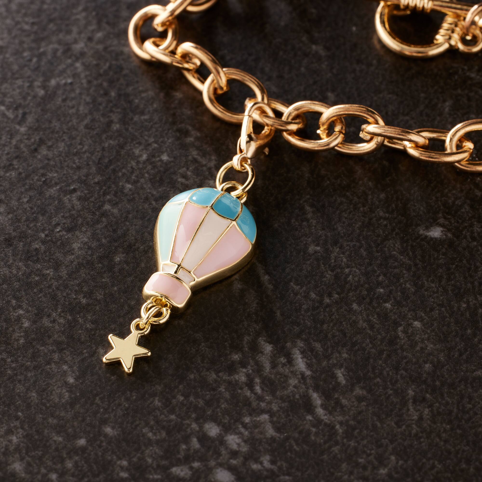 12 Pack: Gold, Pink & Blue Hot Air Balloon Charm by Bead Landing™